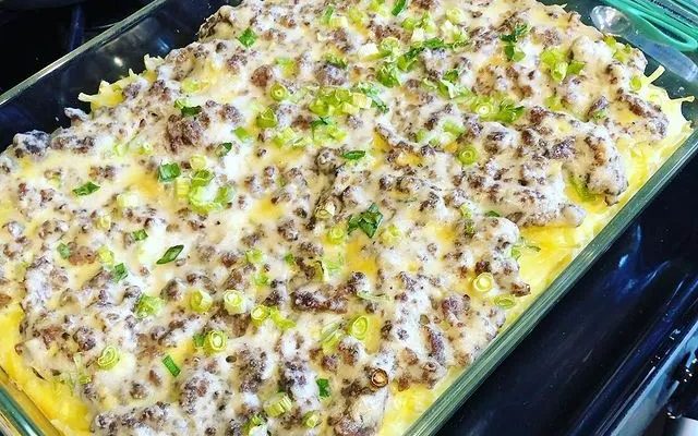 Hash Brown, Sausage & Cheddar Breakfast Casserole