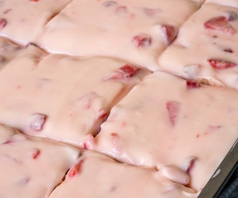Strawberry Frosted Strawberry Sheet Cake