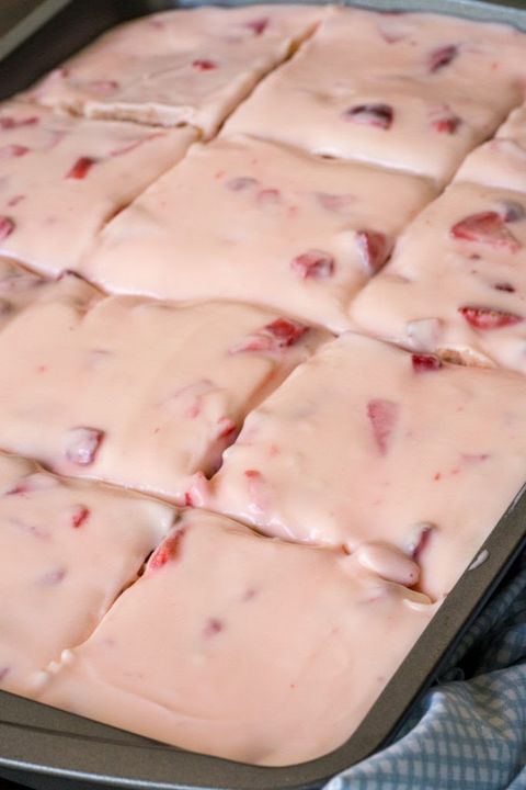Strawberry Frosted Strawberry Sheet Cake