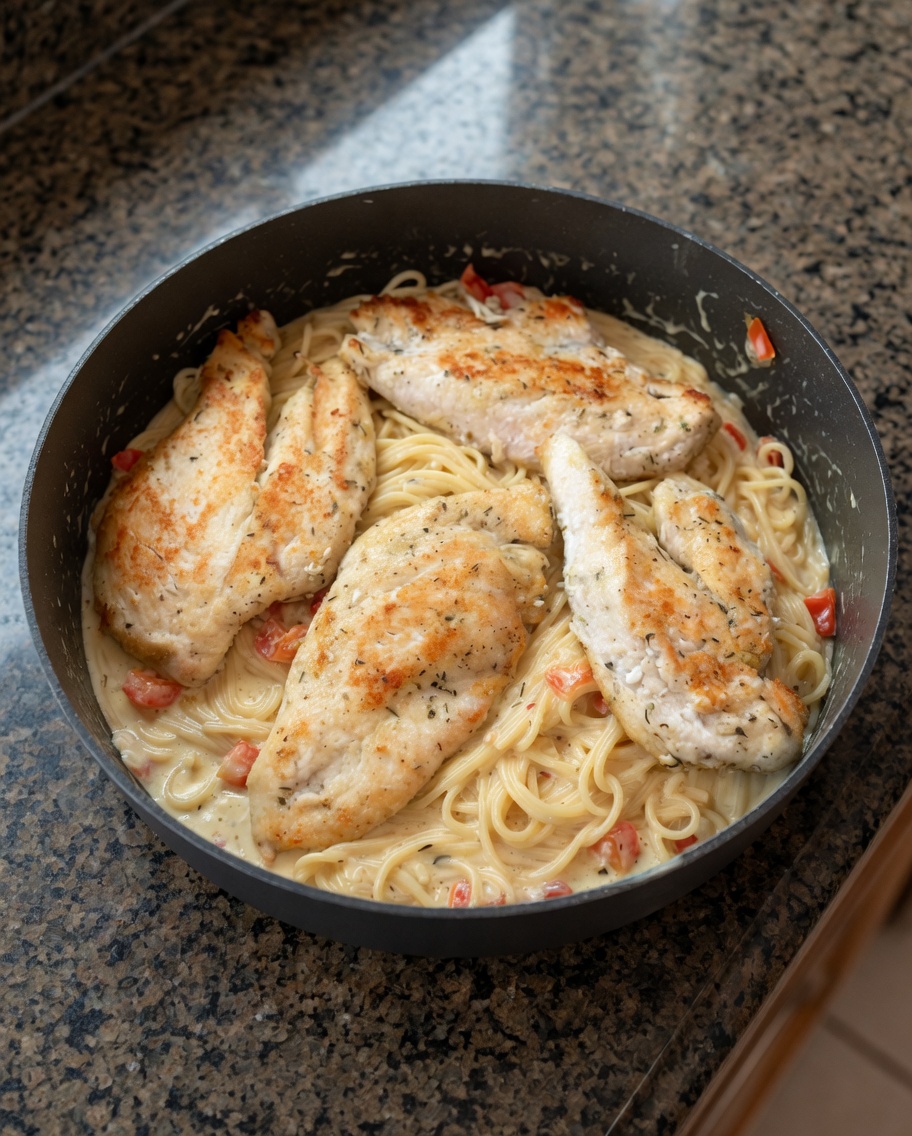 ITALIAN CHICKEN PASTA IN WHITE WINE PARMESAN