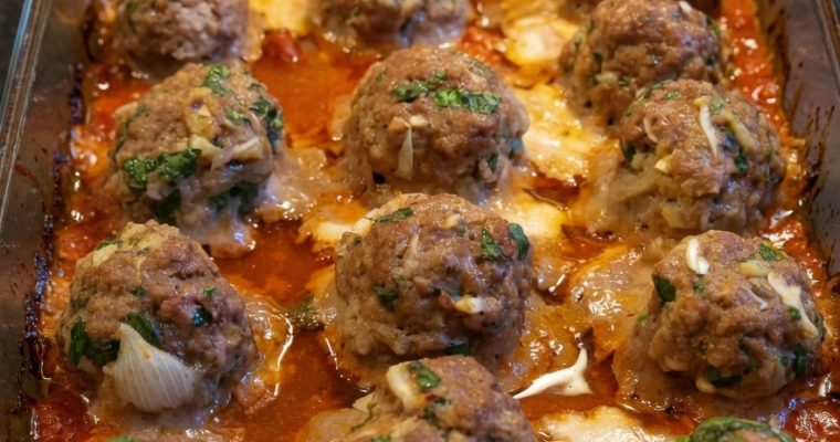 Baked Mozzarella Stuffed Meatballs
