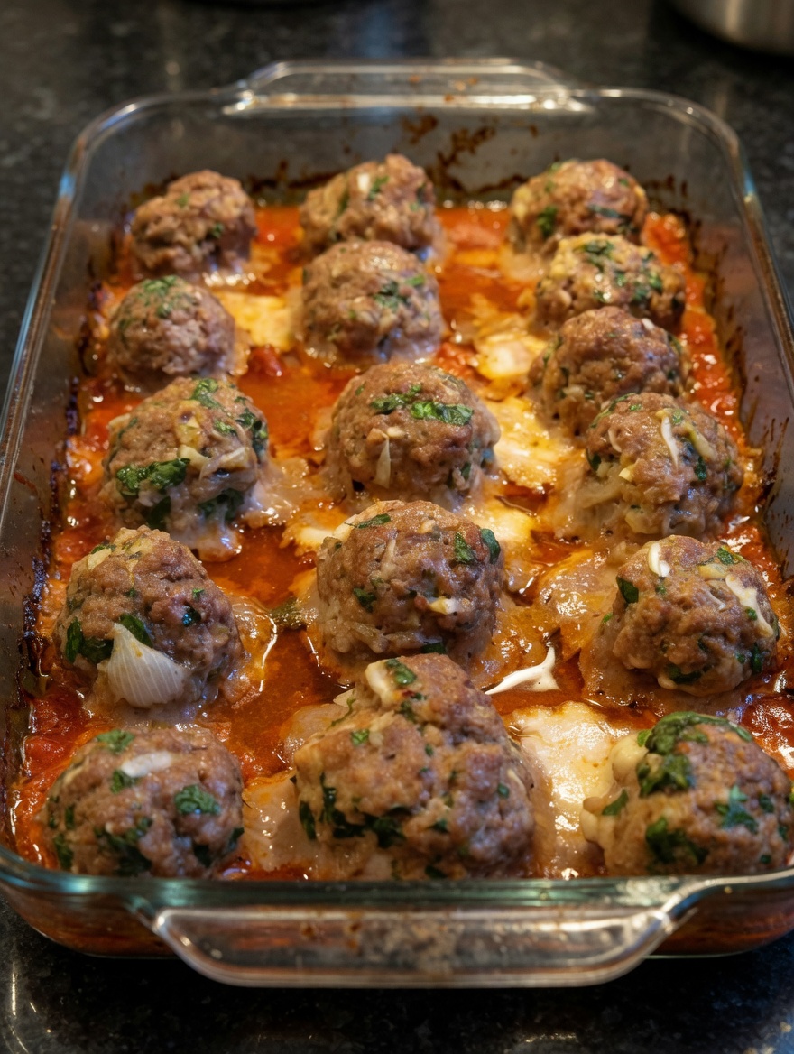 Baked Mozzarella Stuffed Meatballs