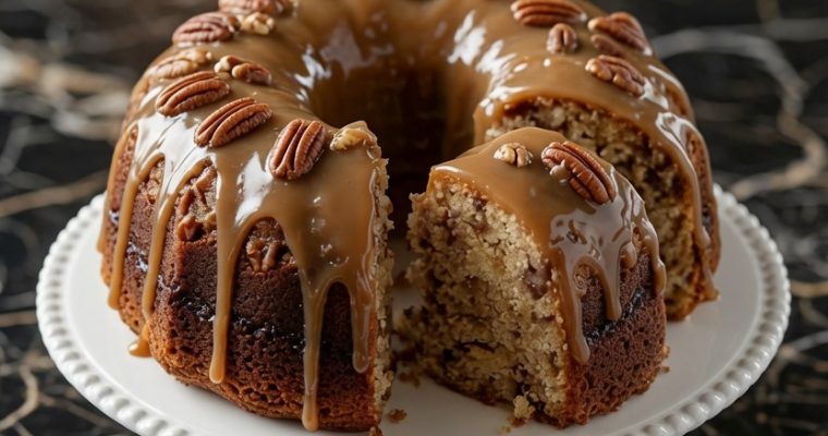 APPLE PECAN CAKE WITH CARAMEL GLAZE