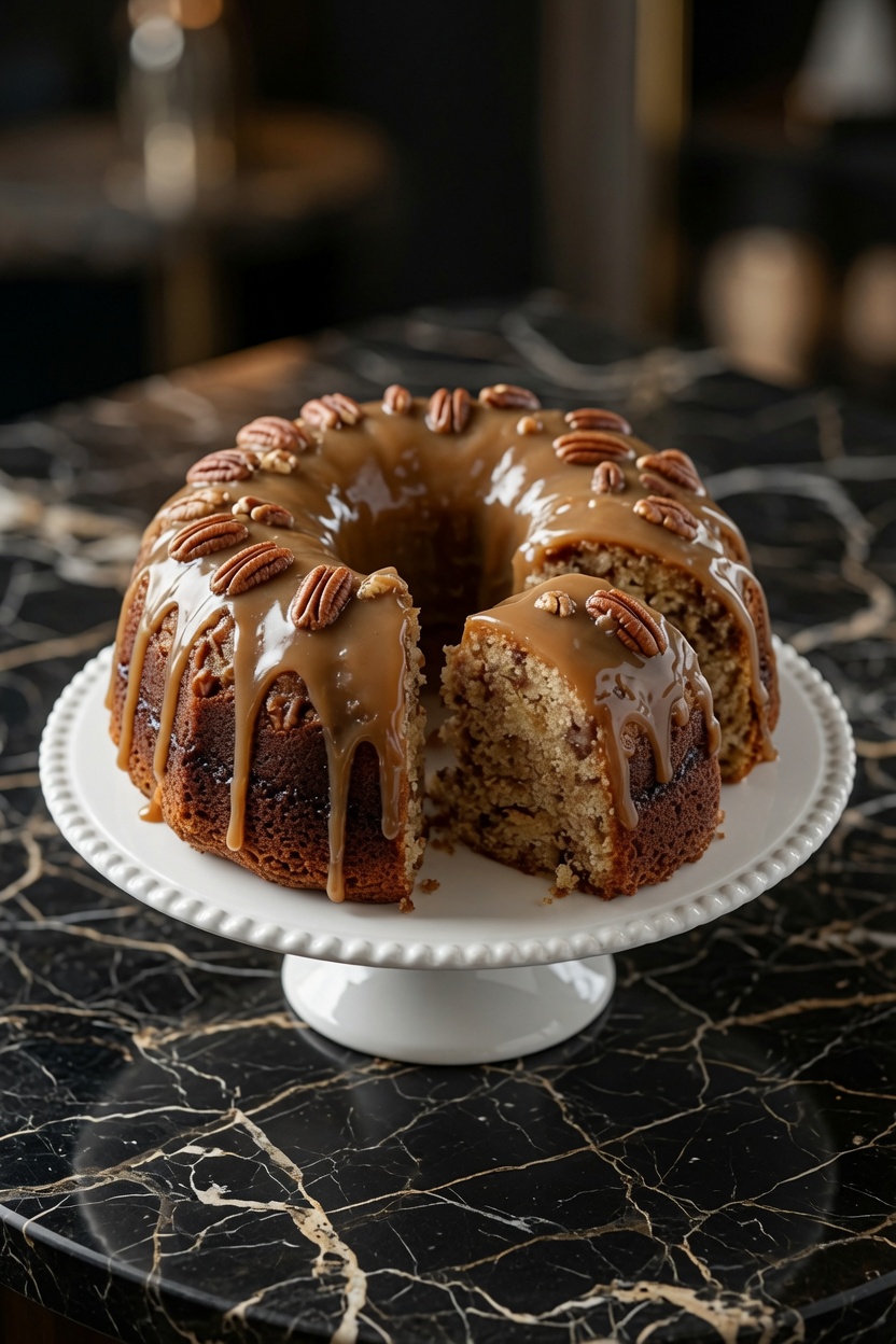 APPLE PECAN CAKE WITH CARAMEL GLAZE