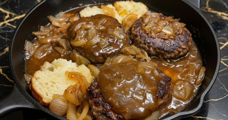 HAMBURGER STEAKS WITH ONION GRAVY