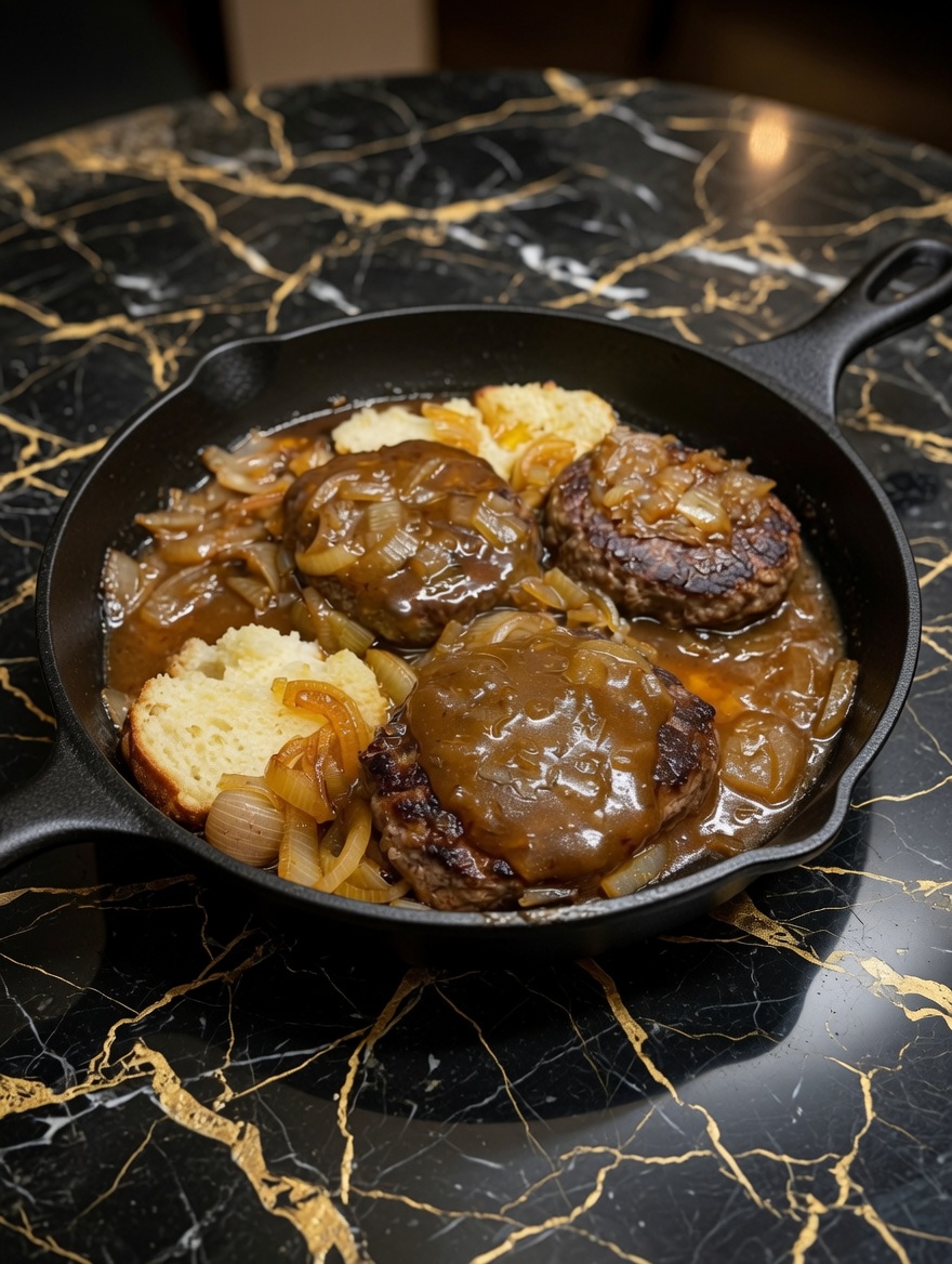 HAMBURGER STEAKS WITH ONION GRAVY