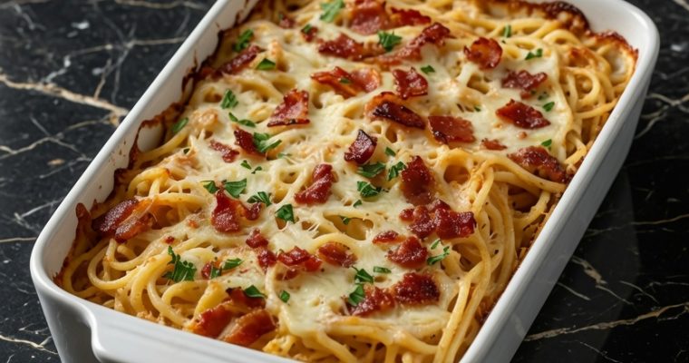 Bacon Cream Cheese Baked Spaghetti