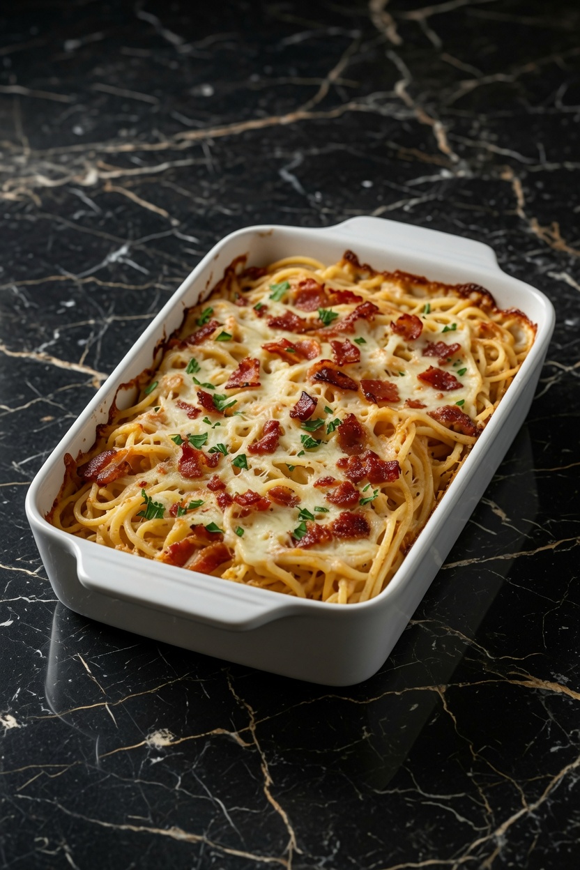 Bacon Cream Cheese Baked Spaghetti