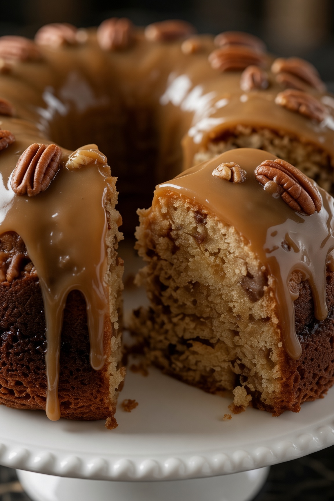 APPLE PECAN CAKE WITH CARAMEL GLAZE