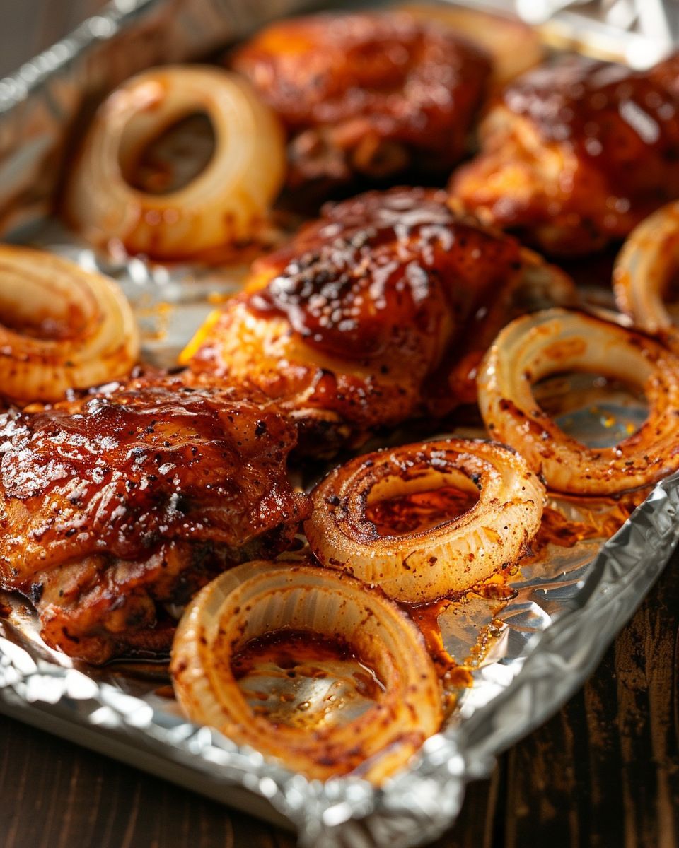 Baked Barbecue Chicken Thighs with Onions