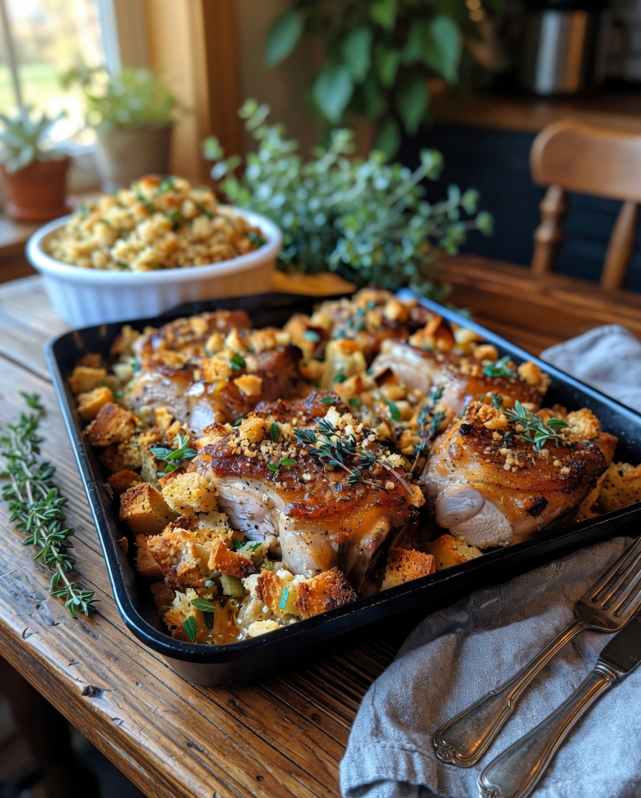 Herbed Pork Chop and Golden Stuffing Bake