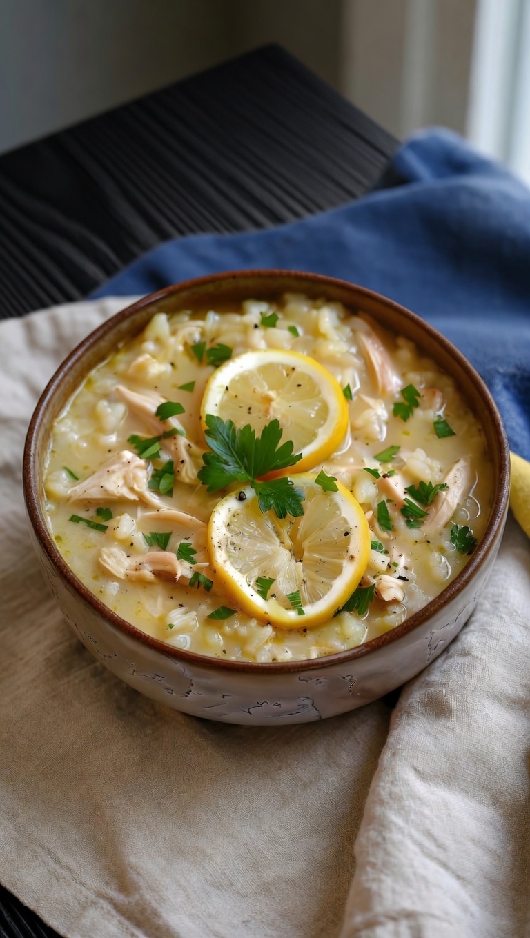 Slow Cooker Lemon Chicken and Rice Soup