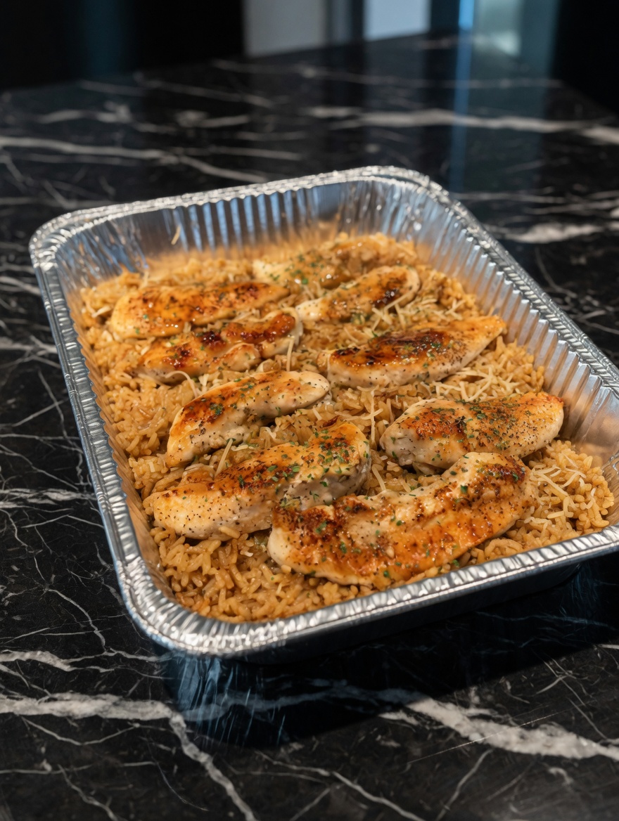 EASY CHICKEN WITH GARLIC PARMESAN RICE