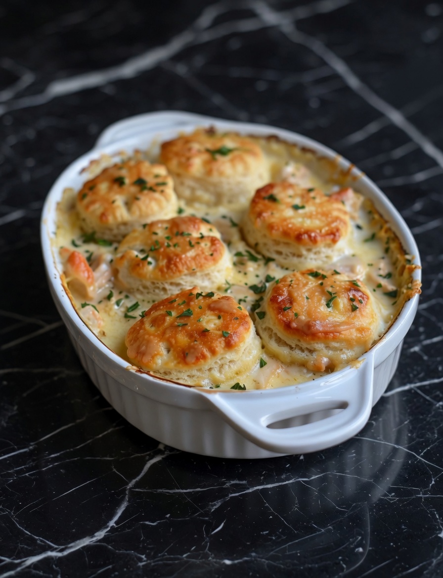 Creamed Chicken and Biscuits Casserole
