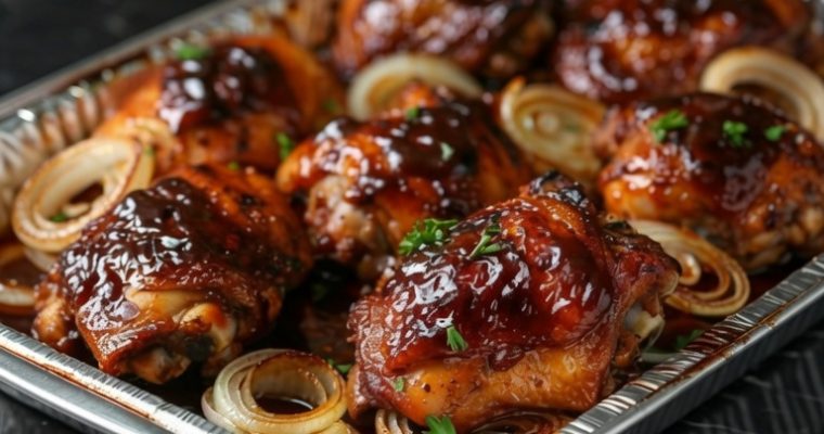 Baked Barbecue Chicken Thighs with Onions