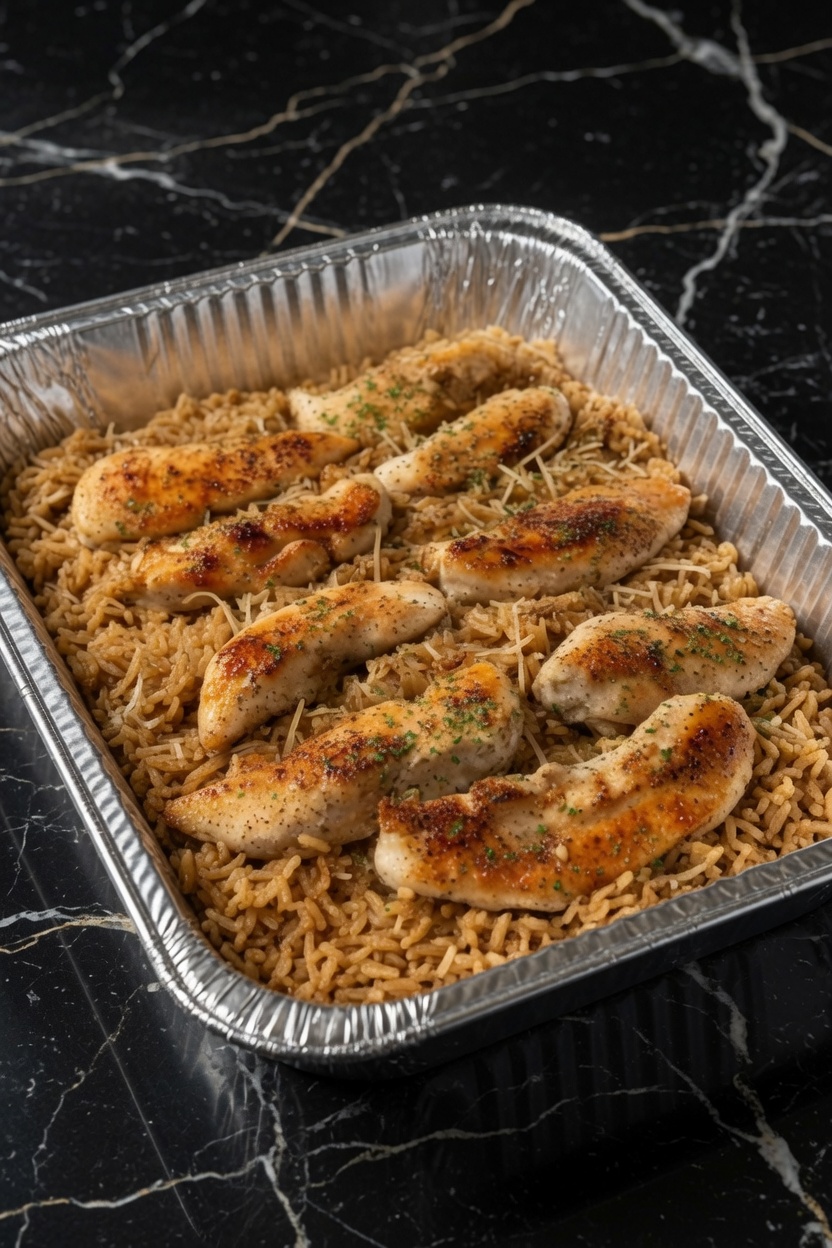 EASY CHICKEN WITH GARLIC PARMESAN RICE