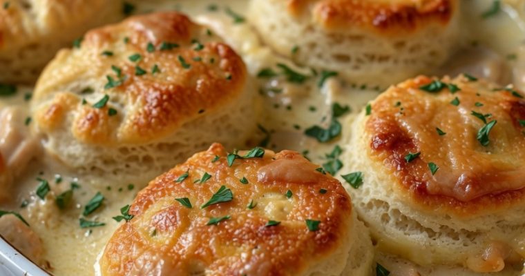 Creamed Chicken and Biscuits Casserole