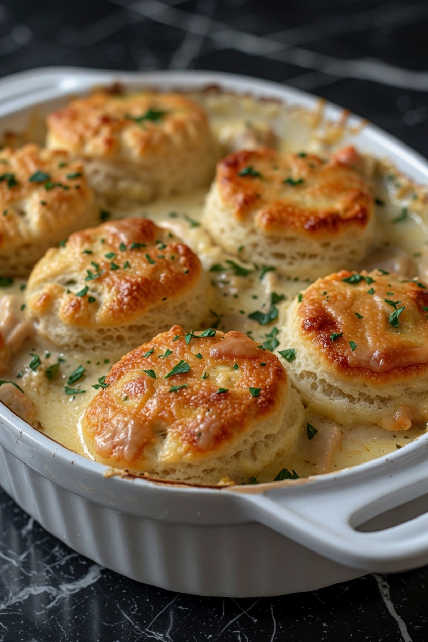 Creamed Chicken and Biscuits Casserole