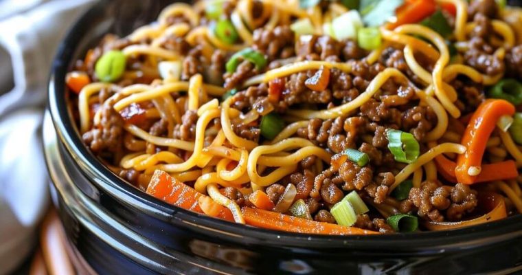 Slow Cooker Mongolian Ground Beef Chow Mein