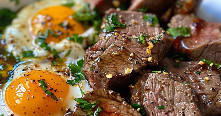 Garlic Steak Bites and Eggs