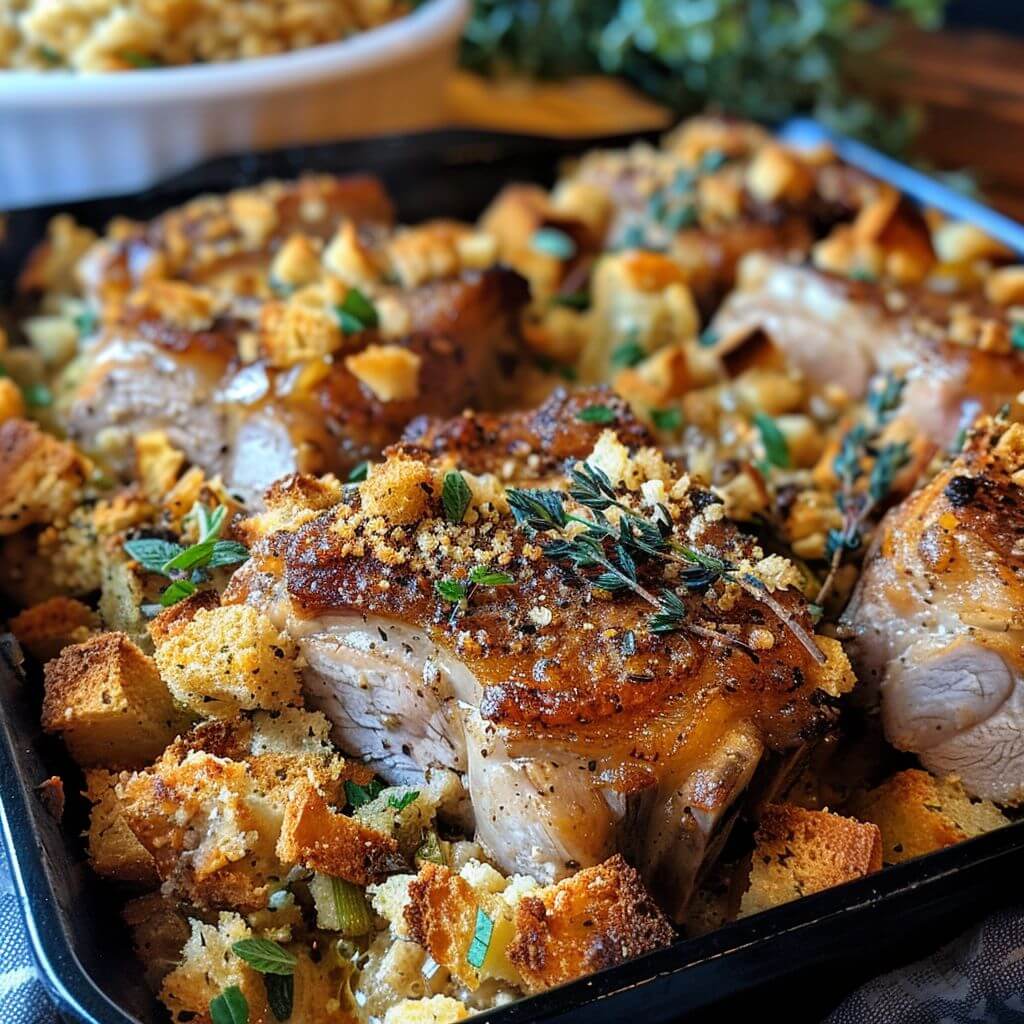Herbed Pork Chop and Golden Stuffing Bake