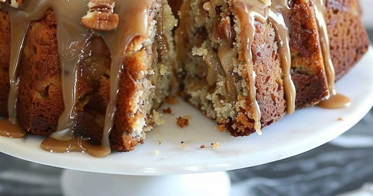 APPLE PECAN CAKE WITH CARAMEL GLAZE