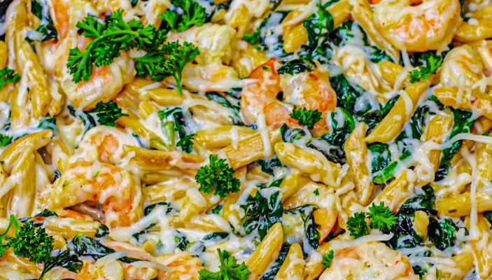 Cheese Shrimp Penne Pasta & Spinach