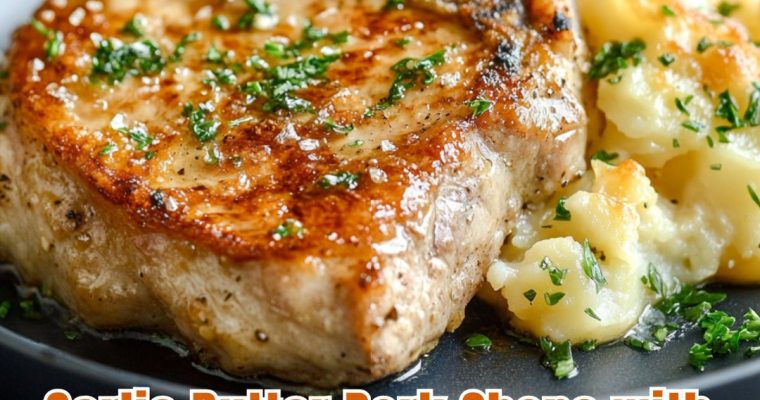 Garlic Butter Pork Chops with Cheesy Potato Bake