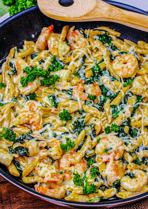 Cheese Shrimp Penne Pasta and Spinach