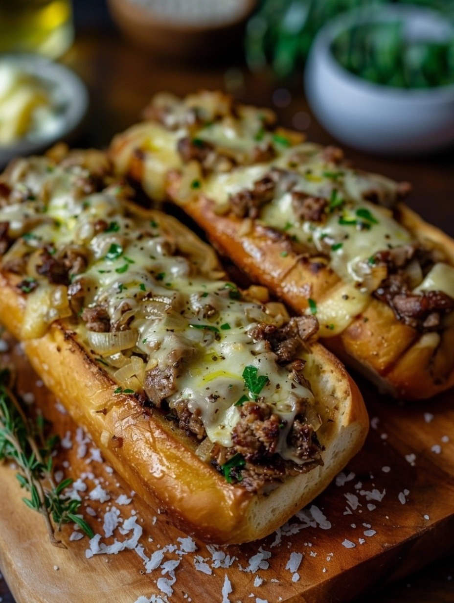 French Garlic Philly Cheesesteak Bread