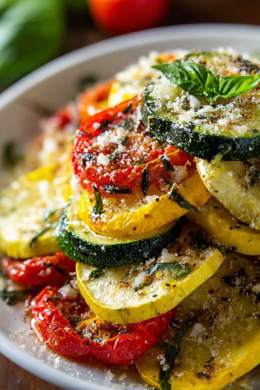 Roasted Garlic-Parmesan Zucchini, Squash, and Tomatoes