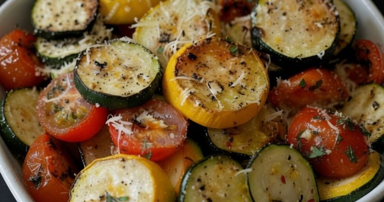 Roasted Garlic-Parmesan Zucchini, Squash, and Tomatoes