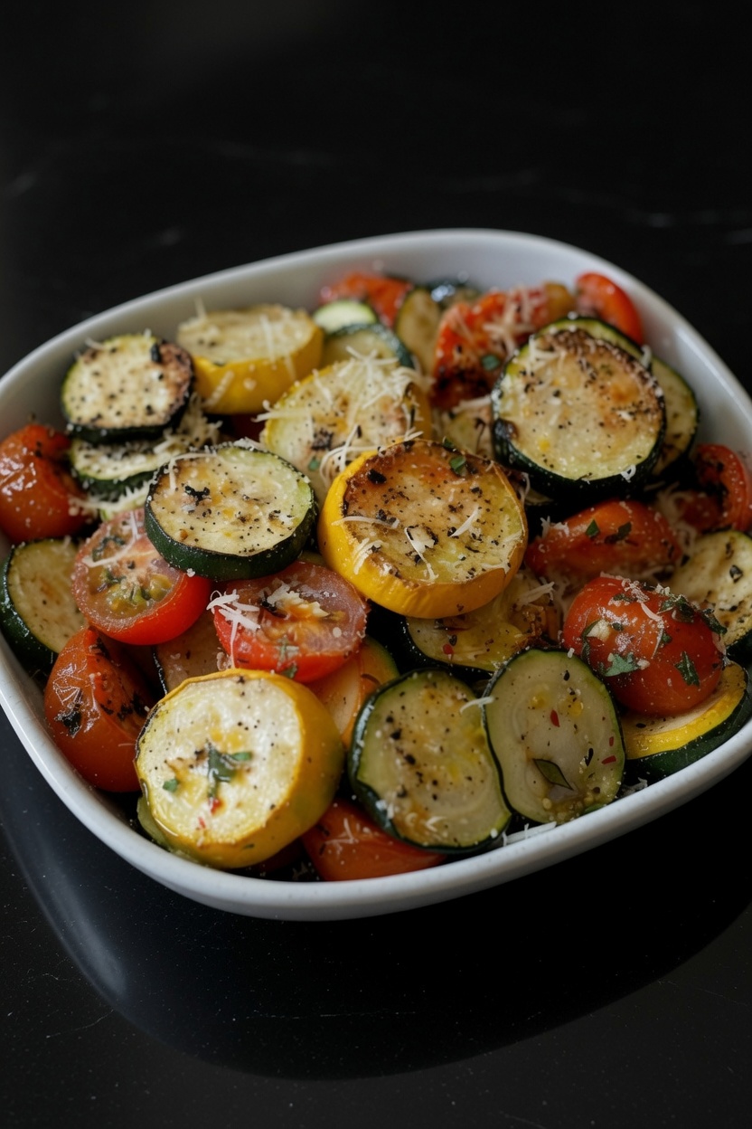 Roasted Garlic-Parmesan Zucchini, Squash, and Tomatoes