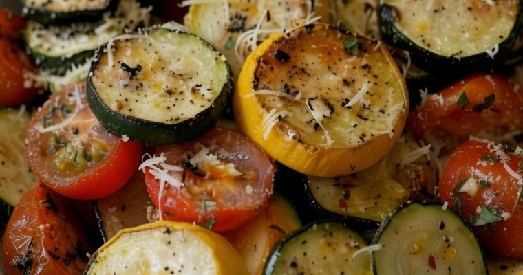 Roasted Garlic-Parmesan Zucchini, Squash, and Tomatoes