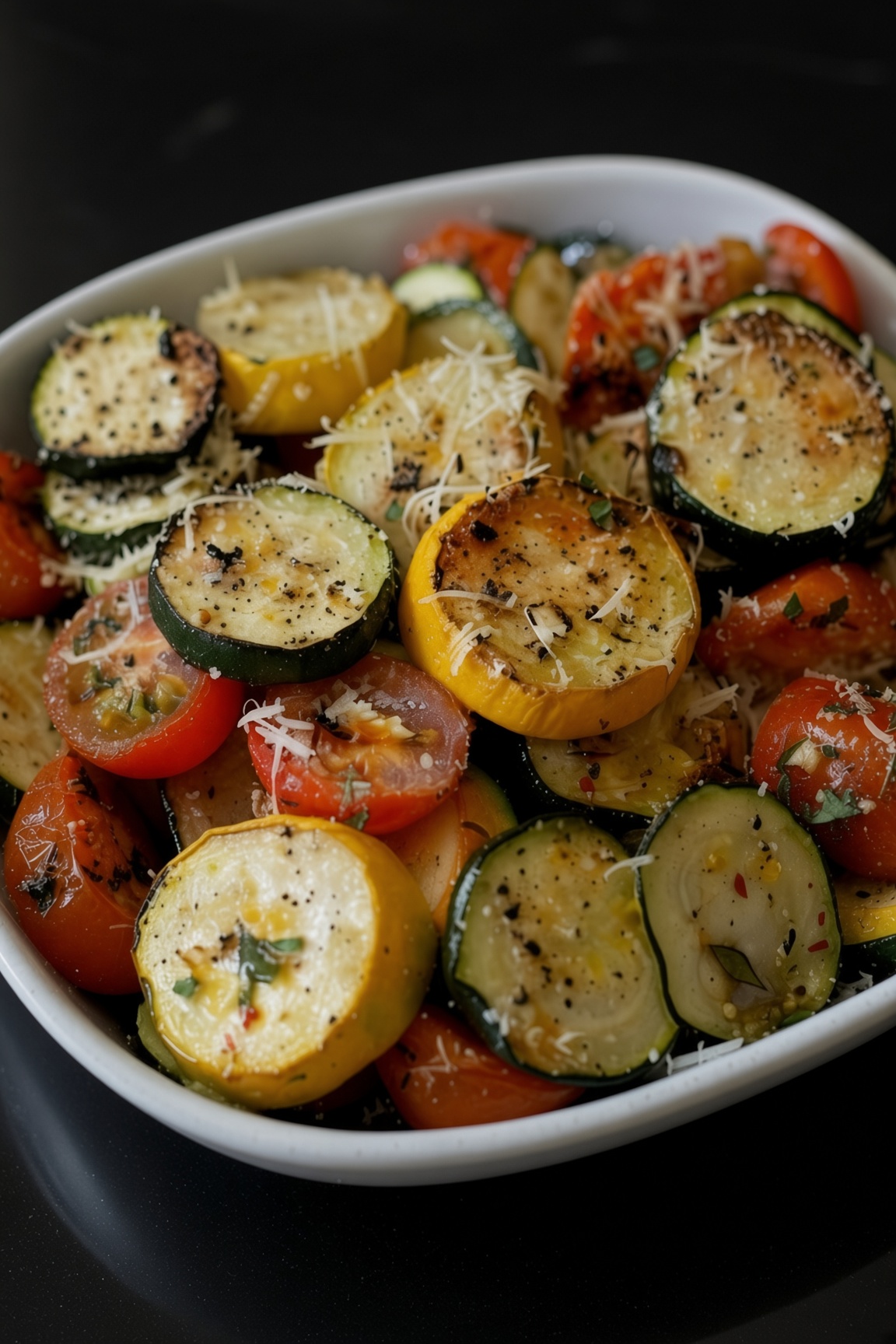 Roasted Garlic-Parmesan Zucchini, Squash, and Tomatoes