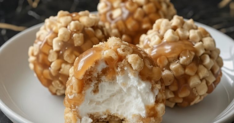 Caramel Marshmallow Rice Krispie Ball
