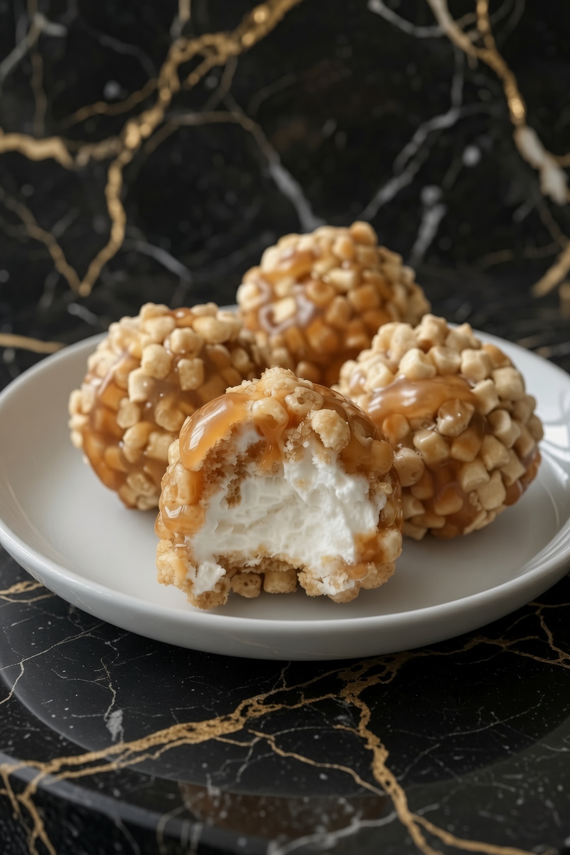 Caramel Marshmallow Rice Krispie Ball