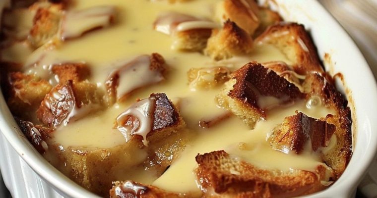 Grandma’s Old-Fashioned Bread Pudding with Vanilla Sauce!