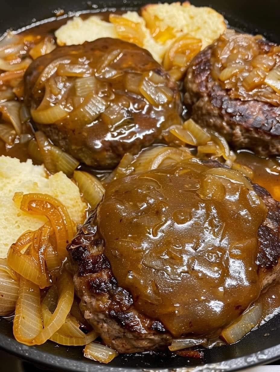 HAMBURGER STEAKS WITH ONION GRAVY