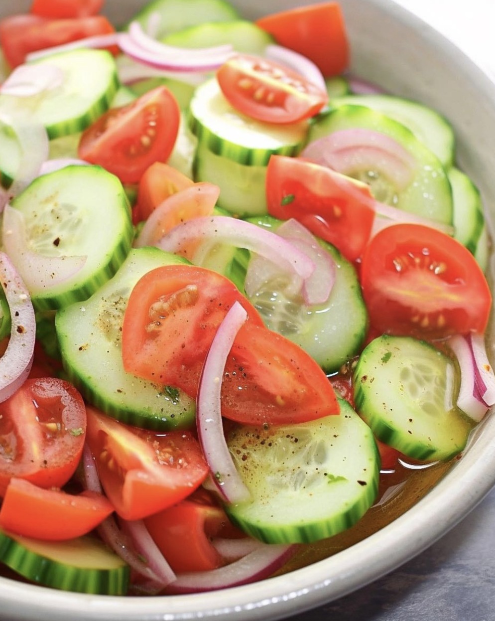 MARINATED CUCUMBERS, ONIONS & TOMATOES