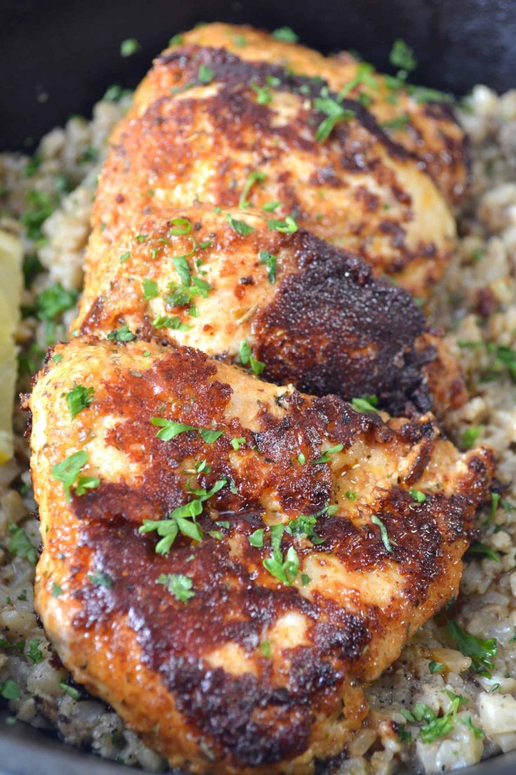 Garlic Butter Chicken with Cheesy Cauliflower Rice