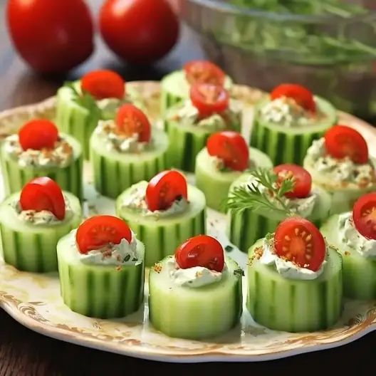 Cucumber Bites with Herbs Cream Cheese & Cherry Tomato