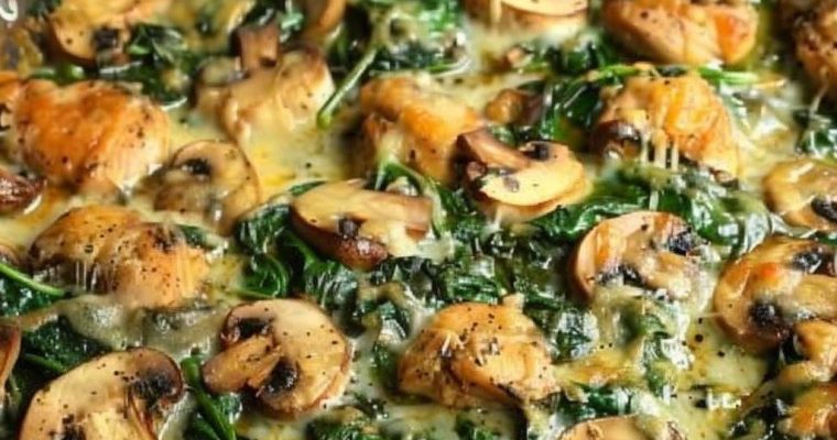 CHICKEN SPINACH AND MUSHROOM LOW CARB OVEN DISH