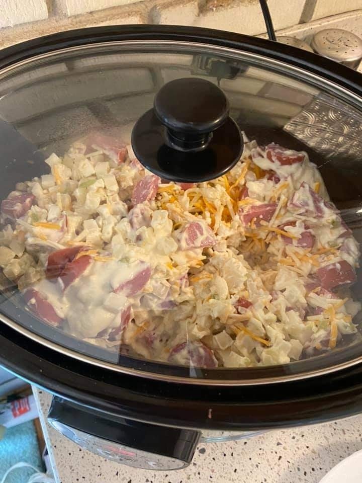 SLOW COOKER HASHBROWN AND KIELBASA CASSEROLE