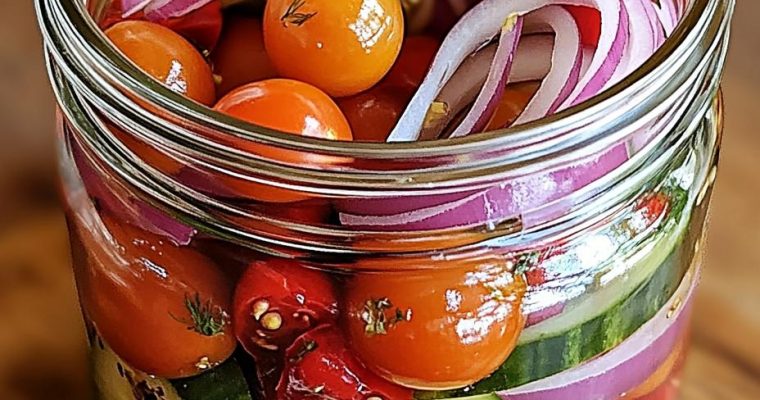 Pickled Cherry Tomatoes, Red Onions, and Cucumbers