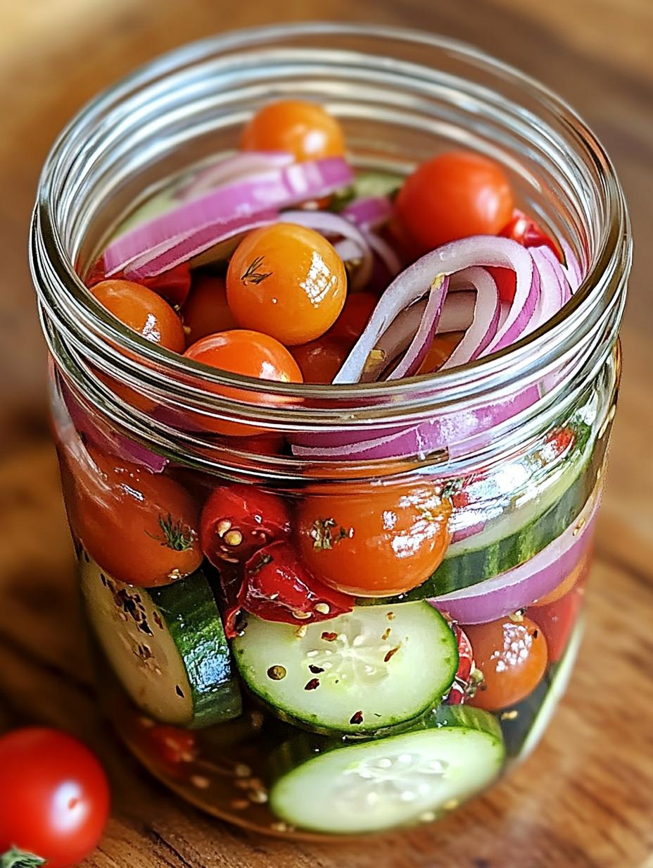 Pickled Cherry Tomatoes, Red Onions, and Cucumbers