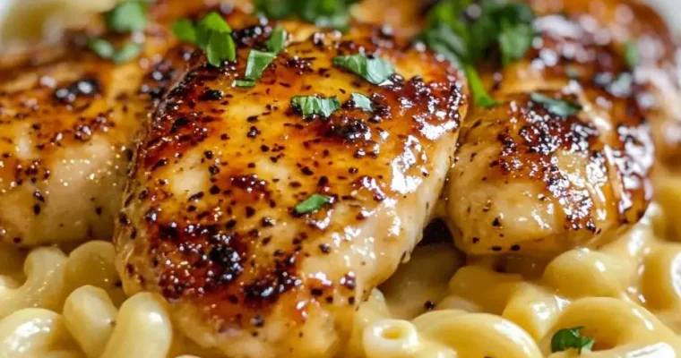 Sweet and Spicy Honey Pepper Chicken with Creamy Macaroni Cheese