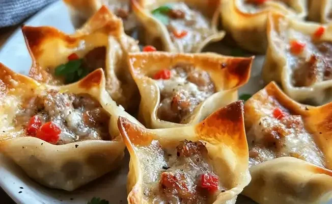 Baked Sausage and Pepper Jack Wontons