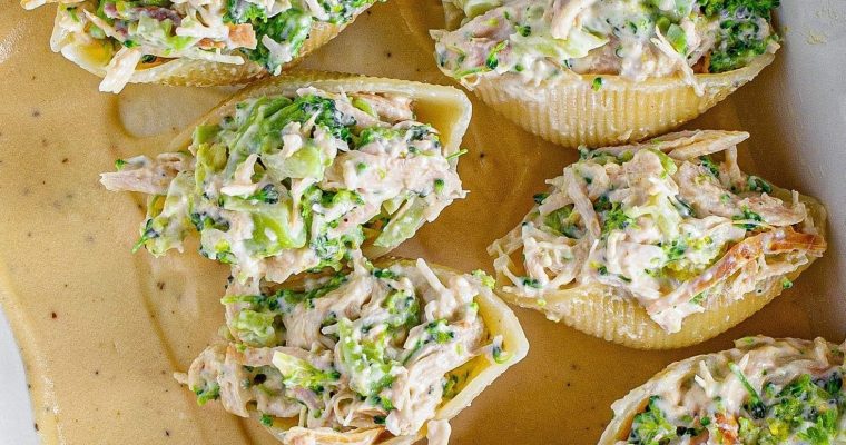 CHICKEN BROCCOLI ALFREDO STUFFED SHELLS