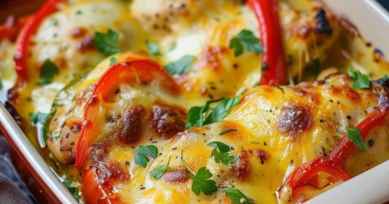 CHEESY BAKED CHICKEN AND PEPPERS